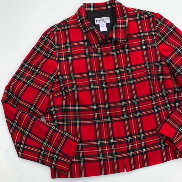 Vintage Pendleton Red Plaid Full Zip Jacket Size L - Picture 2 of 7